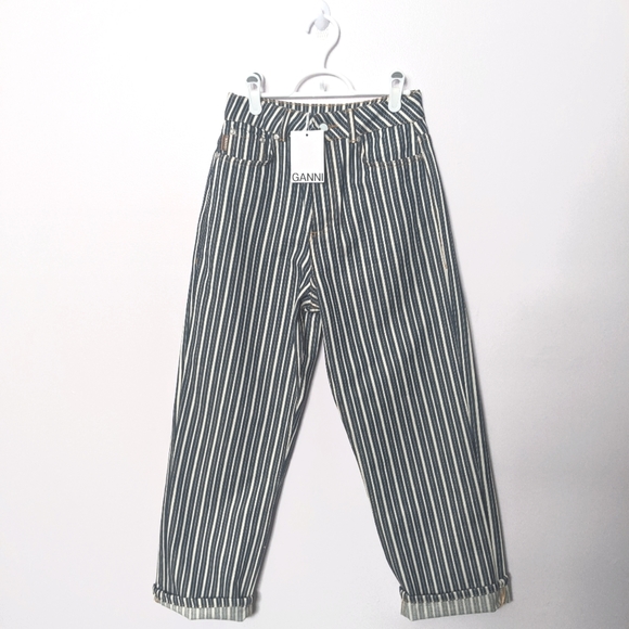NWT Ganni Mixed Striped Denim Pants Size 26 - Picture 9 of 13